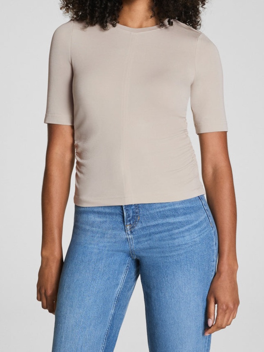 SPANX Sleek Jersey Elbow Sleeve Ruched Top